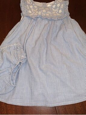 Mini Boden Blue and White Striped Smocked Dress w/ Ruffled Bloomers